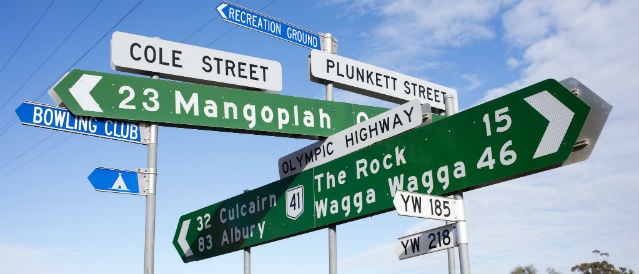 Road sign pointing to local towns.